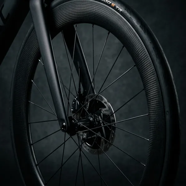 Carbon fork with deep-section wheel